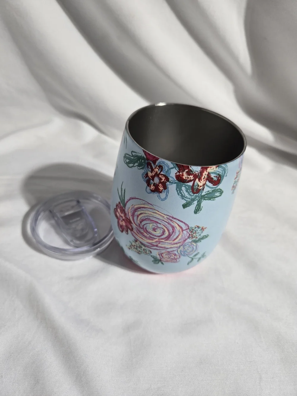 NWOT Matilda Jane Floral Insulated Wine Tumbler 11oz Blue Pink Stainless Steel